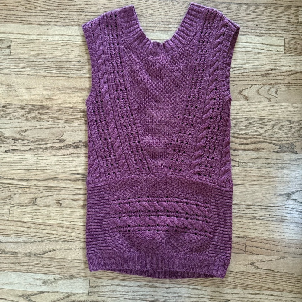Free People Knit Mini Sweater Dress — Size Small • Cable Knit • Berry Wine - Picture 3 of 9